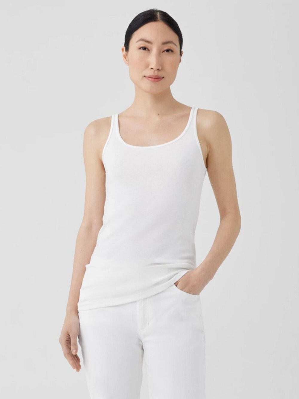EILEEN FISHER Women's Organic Cotton Baby Rib Tank Size S in White
